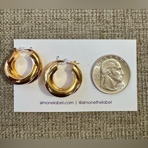 Simone The Label 18K Gold Over Trendy Chunky XHoop Earrings Yellow Tone NEWinBox